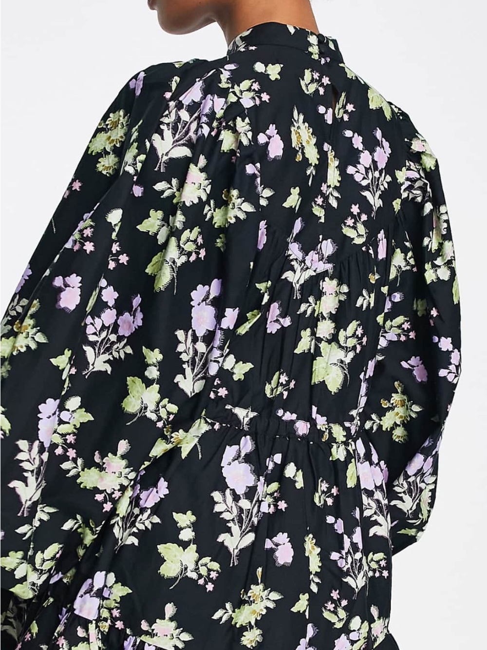 ASOS Black Floral Long Sleeve Dress with Lilac and Light Green Print